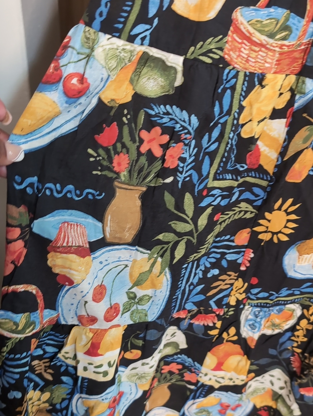 Blu Pepper Black Fruit-Print Tiered Midi Dress...Size Large - Picture 7 of 10